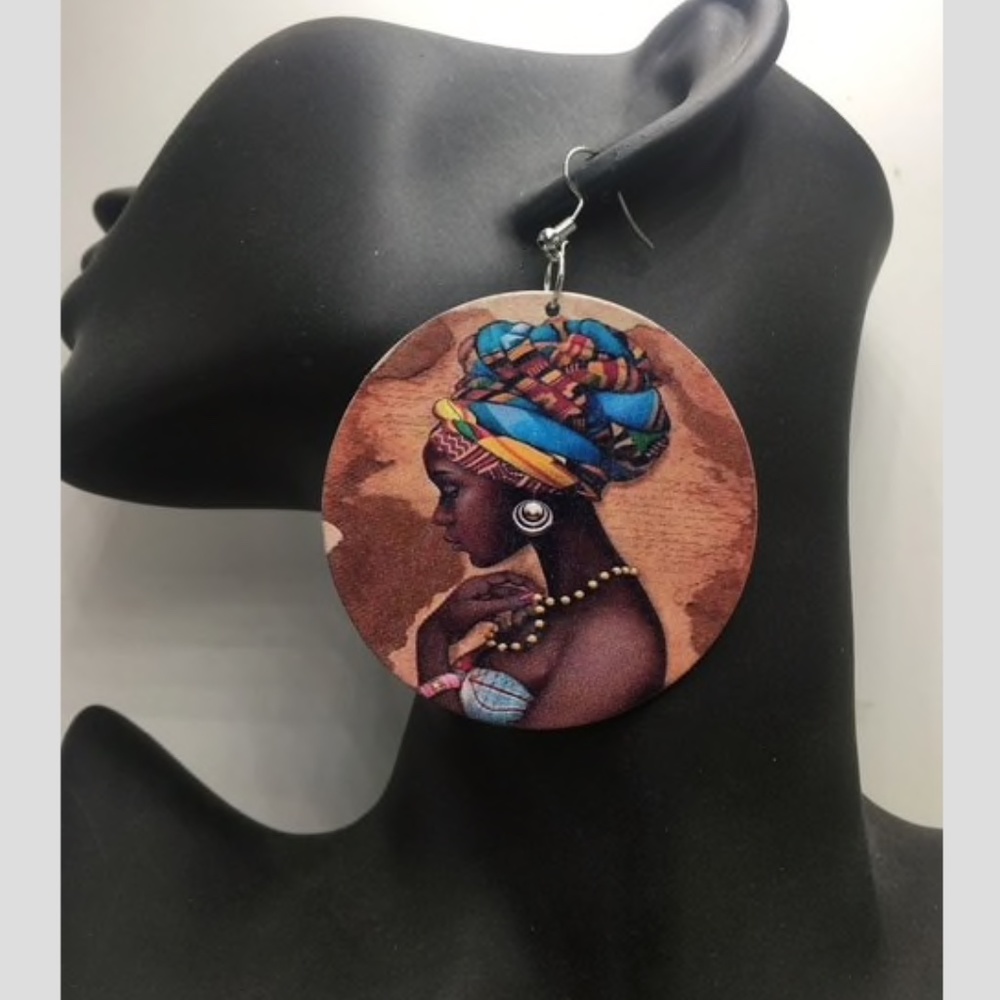 Brown African Headwrap Earrings - LIGHTWEIGHT !